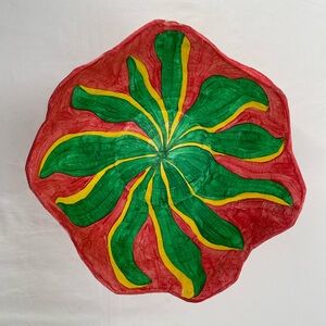 Vintage Hand Painted Paper Mache Bowl Vibrant Colors 9‎ x 3”